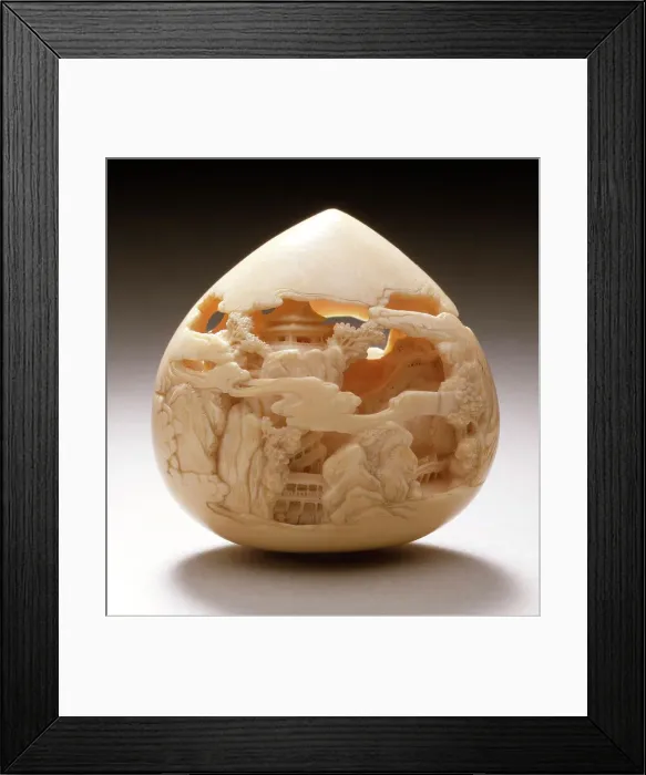 Framed Print : Buddhist Jewel of Wisdom Carved with Mountain Pavilions, Mid- to late 19th century. Creator: Kaigyokusai Masatsugu Framed Print : Buddhist Jewel of Wisdom Carved with Mountain Pavilions, Mid- to late 19th century. Creator: Kaigyokusai Masatsugu
