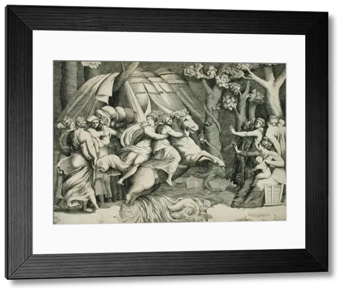 Framed Print : Cloelia Crossing the Tiber, c1546. Creator: Giulio Bonasone Framed Print : Cloelia Crossing the Tiber, c1546. Creator: Giulio Bonasone