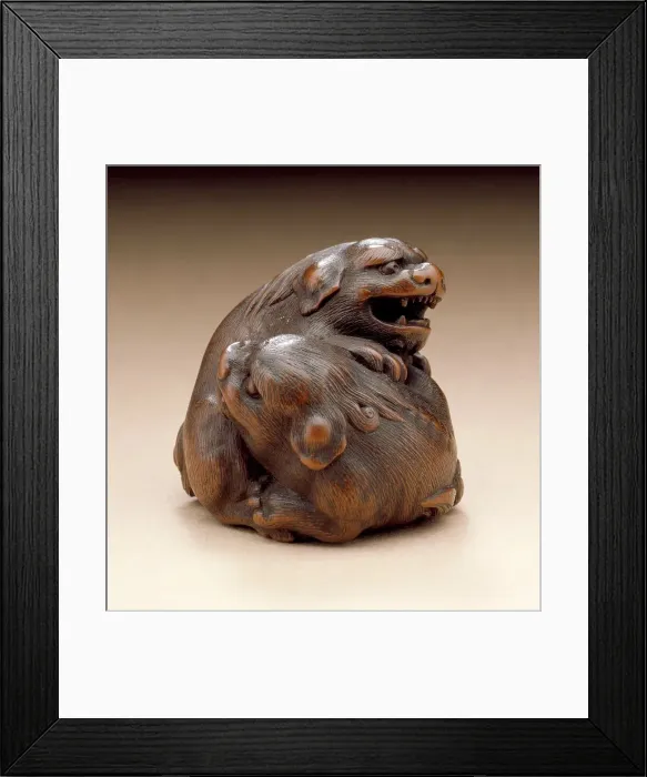 Framed Print : Pair of Chinese Lions, early 19th century. Creator: Kano Tomokazu Framed Print : Pair of Chinese Lions, early 19th century. Creator: Kano Tomokazu