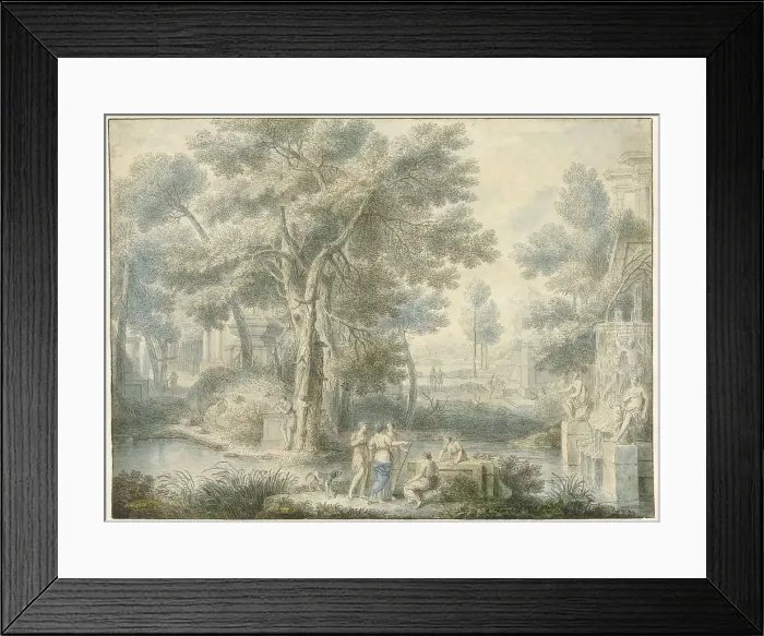 Framed Print : Arcadian landscape, with a fountain on the right, 1743. Creator: Louis Fabritius Dubourg Framed Print : Arcadian landscape, with a fountain on the right, 1743. Creator: Louis Fabritius Dubourg