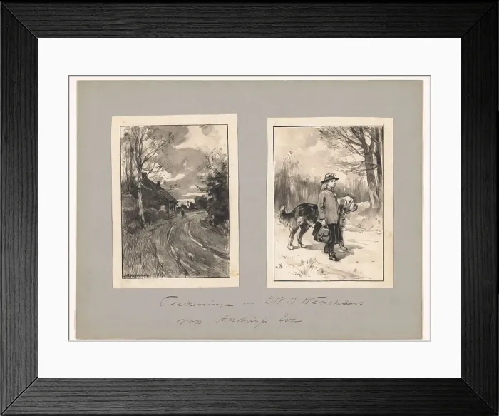Framed Print : Figure on a country road and a girl with dog, in or before 1883-c.1904. Creator: Willem Wenckebach Framed Print : Figure on a country road and a girl with dog, in or before 1883-c.1904. Creator: Willem Wenckebach