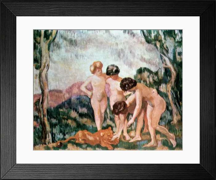 Framed Print : Girls Playing with a Lion Cub, 1905-1906. Artist: Louis Valtat Framed Print : Girls Playing with a Lion Cub, 1905-1906. Artist: Louis Valtat