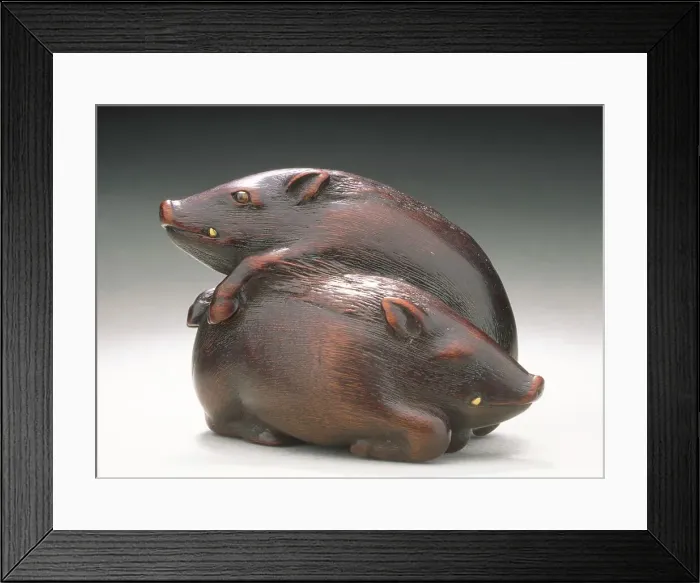 Framed Print : Wild Boar Pair, early 19th century. Creator: Kano Tomokazu Framed Print : Wild Boar Pair, early 19th century. Creator: Kano Tomokazu