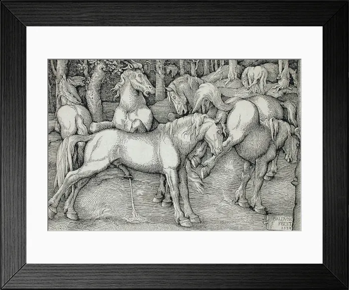 Framed Print : Stallion and Kicking Mare with Wild Horses, 1534. Creator: Hans Baldung Framed Print : Stallion and Kicking Mare with Wild Horses, 1534. Creator: Hans Baldung