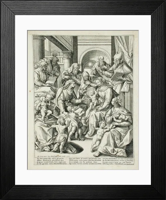 Framed Print : The Three Marys with their Children, 1590. Creator: Hans Collaert the Younger Framed Print : The Three Marys with their Children, 1590. Creator: Hans Collaert the Younger