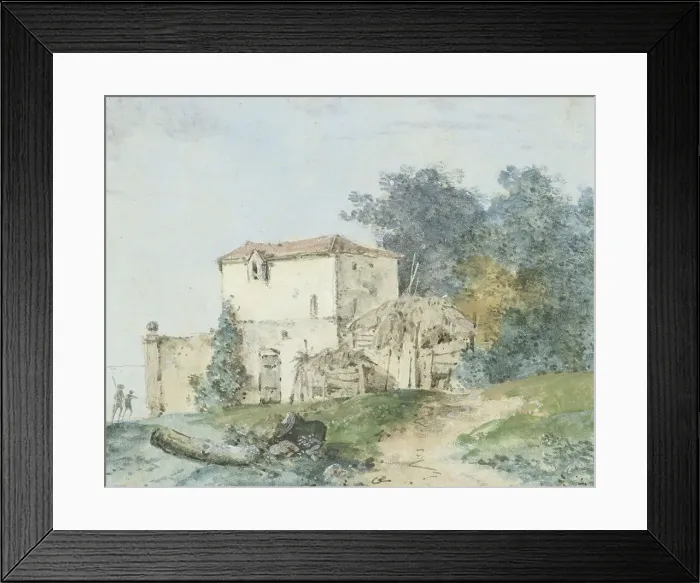 Framed Print : Country house in a landscape, 1750-1806. Creator: Louis Gabriel Moreau Framed Print : Country house in a landscape, 1750-1806. Creator: Louis Gabriel Moreau