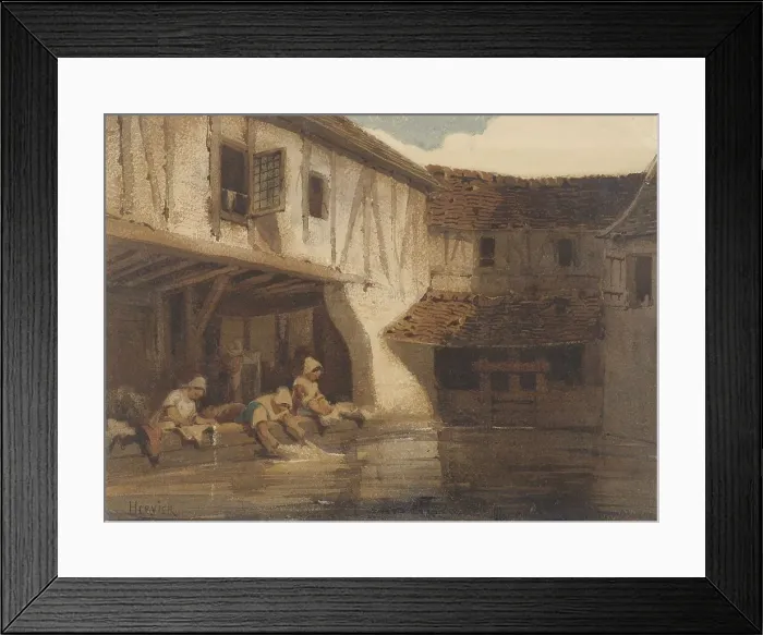 Framed Print : Women washing clothes, 1828-1879. Creator: Louis Adolphe Hervier Framed Print : Women washing clothes, 1828-1879. Creator: Louis Adolphe Hervier