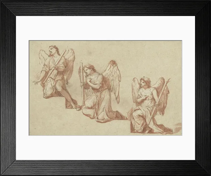 Framed Print : Three studies of kneeling angels with torches, 1690-1699. Creator: Marc Antonio Franceschini Framed Print : Three studies of kneeling angels with torches, 1690-1699. Creator: Marc Antonio Franceschini