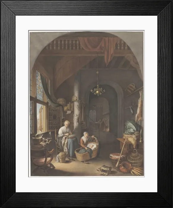 Framed Print : Interior with mother and children, 1799-1856. Creator: Abraham Lion Zeelander Framed Print : Interior with mother and children, 1799-1856. Creator: Abraham Lion Zeelander