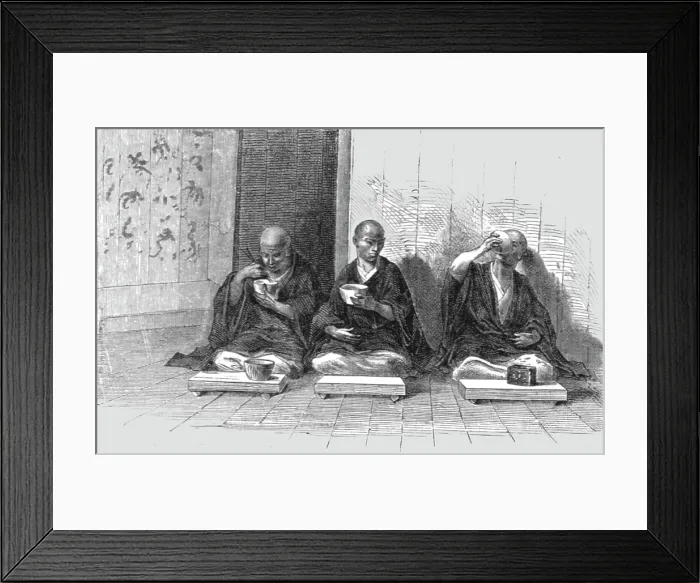 Framed Print : Refectory of a Buddhist monastery; A European Sojourn in Japan, 1875. Creator: Unknown Framed Print : Refectory of a Buddhist monastery; A European Sojourn in Japan, 1875. Creator: Unknown