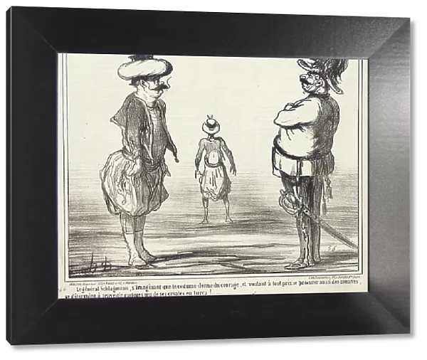 Le Général Schlagmann, s'imaginant que le costume donne du courage... 1859. Creator: Honore Daumier