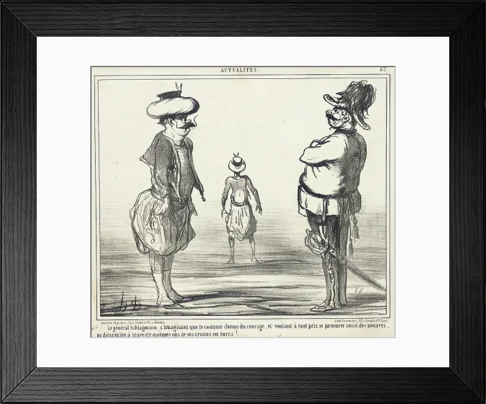 Framed Print : Le Général Schlagmann, s'imaginant que le costume donne du courage... 1859. Creator: Honore Daumier
