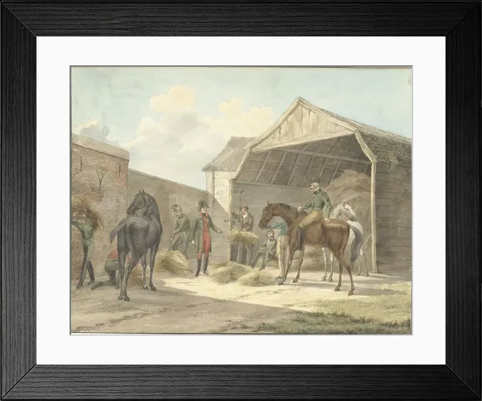 Framed Print : Distributing hay to the Gardes d'Honneur (Guards of Honour), 1813, (1815). Creator: Abraham Vinkeles Framed Print : Distributing hay to the Gardes d'Honneur (Guards of Honour), 1813, (1815). Creator: Abraham Vinkeles
