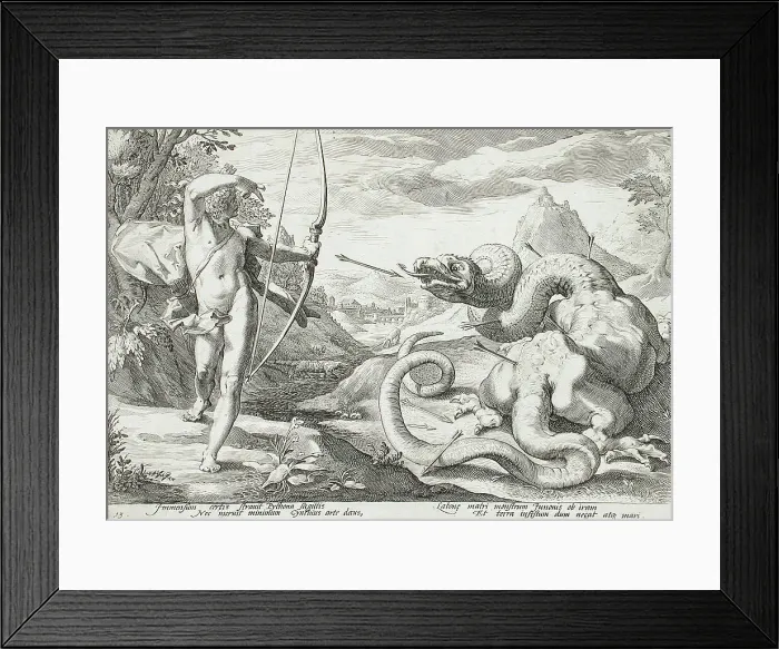 Framed Print : Apollo Killing the Python, published 1589. Creator: Hendrik Goltzius Framed Print : Apollo Killing the Python, published 1589. Creator: Hendrik Goltzius