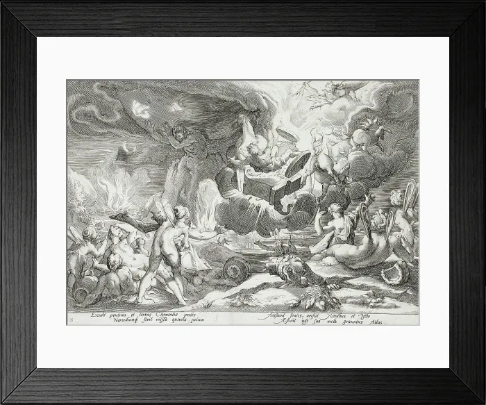 Framed Print : Phaeton Driving the Chariot to the Sun, published 1590. Creator: Hendrik Goltzius Framed Print : Phaeton Driving the Chariot to the Sun, published 1590. Creator: Hendrik Goltzius