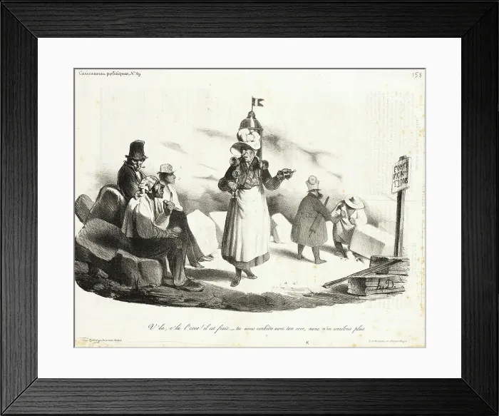 Framed Print : V'la, v'la l'coco! il est frais... 1833. Creator: Honore Daumier