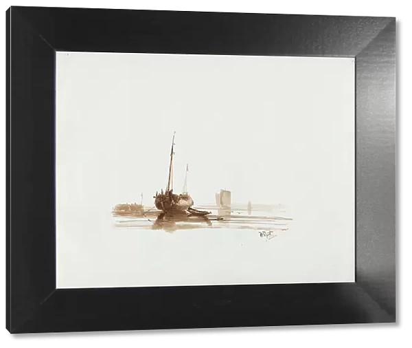 Sailing ship at anchor off the coast, 1830-1860. Creator: Albertus van Beest