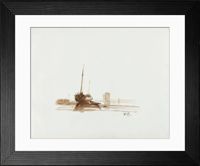 Framed Print : Sailing ship at anchor off the coast, 1830-1860. Creator: Albertus van Beest Framed Print : Sailing ship at anchor off the coast, 1830-1860. Creator: Albertus van Beest