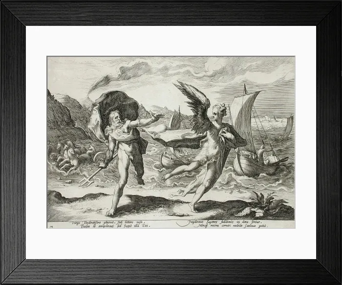 Framed Print : Neptune Pursuing Coronis, Who is Changed into a Crow, published 1590. Creator: Hendrik Goltzius Framed Print : Neptune Pursuing Coronis, Who is Changed into a Crow, published 1590. Creator: Hendrik Goltzius