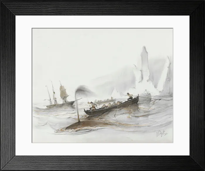 Framed Print : Whales by an ice floe, 1830-1860. Creator: Albertus van Beest Framed Print : Whales by an ice floe, 1830-1860. Creator: Albertus van Beest