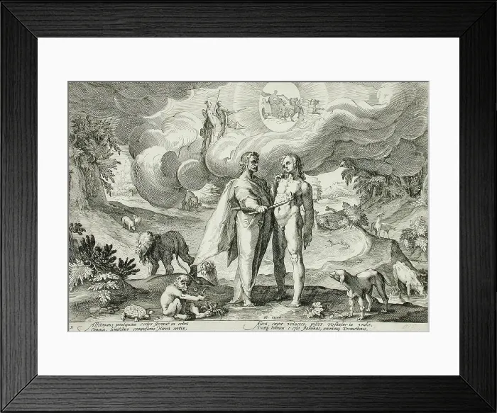 Framed Print : Prometheus Forms Man and Animates Him with Fire from Heaven, published 1589. Creator: Hendrik Goltzius Framed Print : Prometheus Forms Man and Animates Him with Fire from Heaven, published 1589. Creator: Hendrik Goltzius