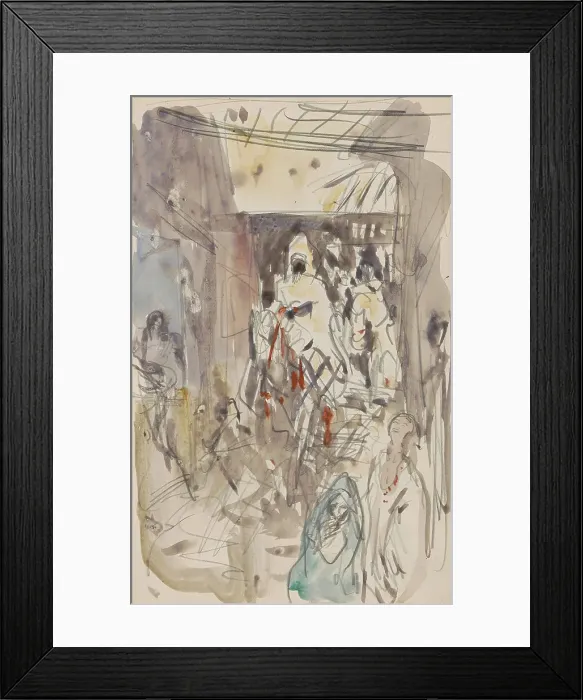 Framed Print : Street with figures and riders, 1923. Creator: Marius Bauer Framed Print : Street with figures and riders, 1923. Creator: Marius Bauer