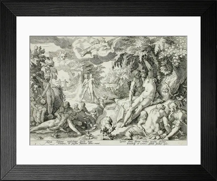 Framed Print : The Age of Gold, published 1589. Creator: Hendrik Goltzius Framed Print : The Age of Gold, published 1589. Creator: Hendrik Goltzius