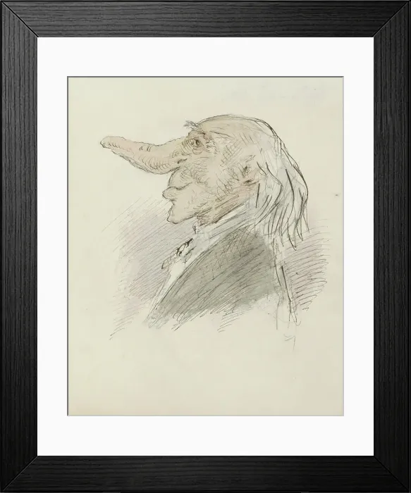 Framed Print : Caricatural head of an old man with a long nose, c.1854-c.1887. Creator: Alexander Ver Huell Framed Print : Caricatural head of an old man with a long nose, c.1854-c.1887. Creator: Alexander Ver Huell