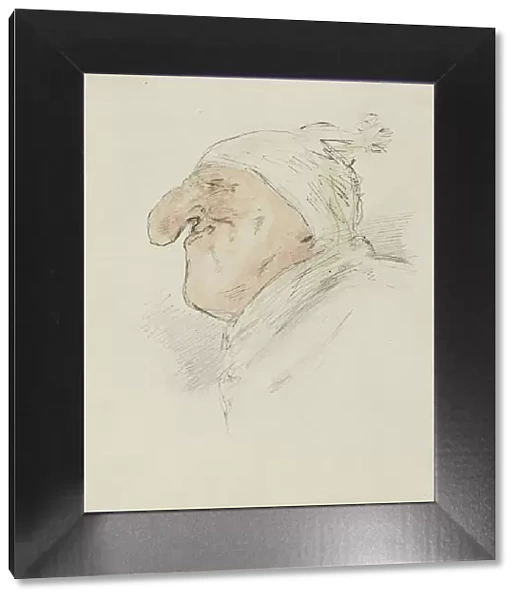 Caricatural head of a man with a sleeping cap, c.1854-c.1887. Creator: Alexander Ver Huell