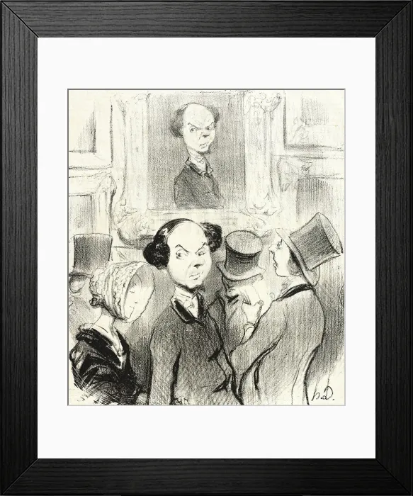Framed Print : Charmé de se voir exposé, l'original ici présent conduit son épouse au salon... 1841. Creator: Honore Daumier Framed Print : Charmé de se voir exposé, l'original ici présent conduit son épouse au salon... 1841. Creator: Honore Daumier