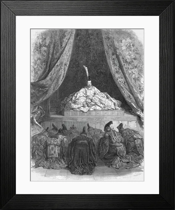 Framed Print : A reception by the Mikado, in former times.; A European Sojourn in Japan, 1875. Creator: Unknown Framed Print : A reception by the Mikado, in former times.; A European Sojourn in Japan, 1875. Creator: Unknown