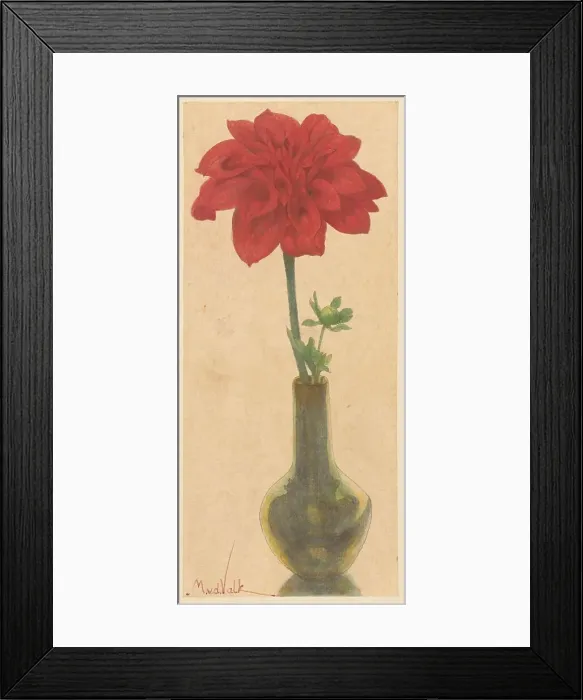 Framed Print : Glass vase with red Dahlia, 1867-1935. Creator: Maurits Willem van der Valk Framed Print : Glass vase with red Dahlia, 1867-1935. Creator: Maurits Willem van der Valk