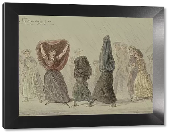 Factory girls in a rain shower, c.1854-c.1887. Creator: Alexander Ver Huell