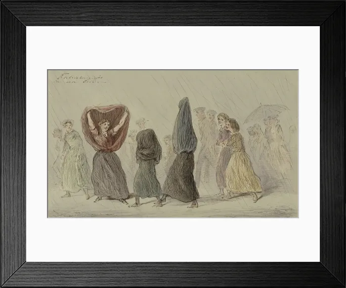 Framed Print : Factory girls in a rain shower, c.1854-c.1887. Creator: Alexander Ver Huell Framed Print : Factory girls in a rain shower, c.1854-c.1887. Creator: Alexander Ver Huell