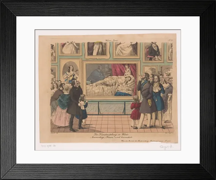 Framed Print : Ladies and gentlemen admire paintings at an exhibition in Vienna, 1829-1848. Creator: Andreas Geiger Framed Print : Ladies and gentlemen admire paintings at an exhibition in Vienna, 1829-1848. Creator: Andreas Geiger