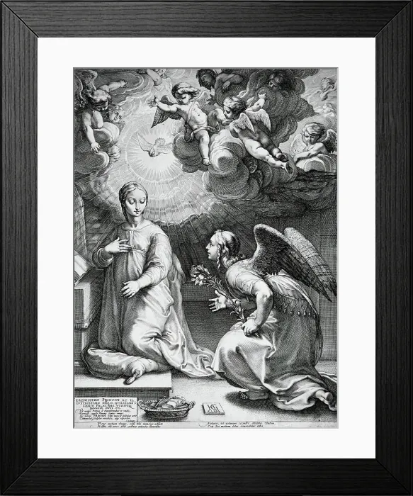 Framed Print : The Annunciation, 1594. Creator: Hendrik Goltzius Framed Print : The Annunciation, 1594. Creator: Hendrik Goltzius