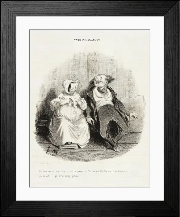 Framed Print : Dis donc amour! Crois-tu que ce sera un garçon?, 1839. Creator: Honore Daumier Framed Print : Dis donc amour! Crois-tu que ce sera un garçon?, 1839. Creator: Honore Daumier