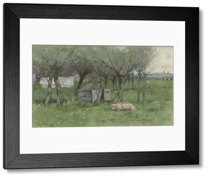 Framed Print : Farmyard with lying pig, 1882. Creator: Nicolaas Bastert Framed Print : Farmyard with lying pig, 1882. Creator: Nicolaas Bastert