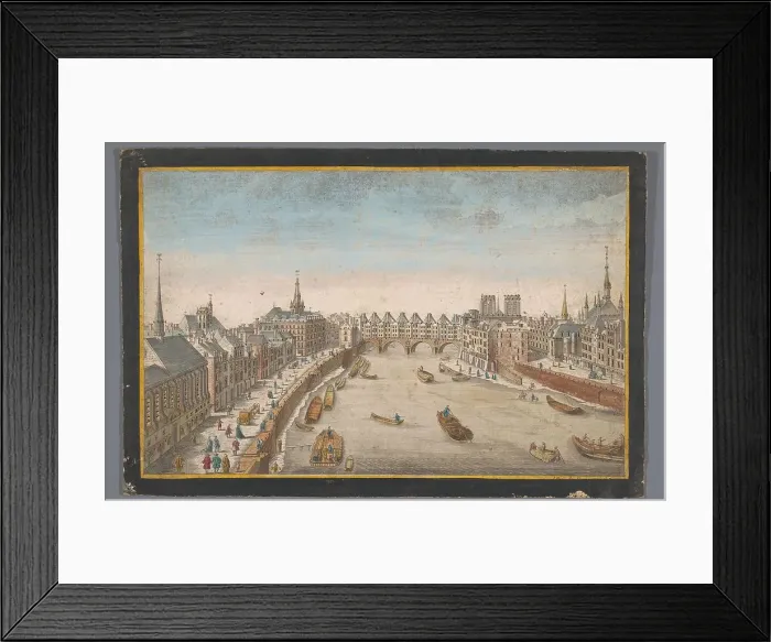 Framed Print : View of the built-up Pont Saint-Michel over the Seine River in Paris, 1700-1799. Creator: Anon Framed Print : View of the built-up Pont Saint-Michel over the Seine River in Paris, 1700-1799. Creator: Anon