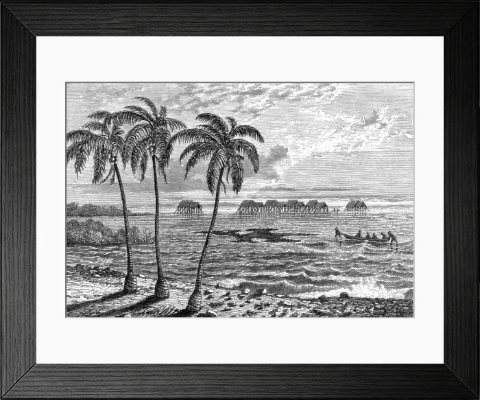 Framed Print : The village as seen from the shore; A Visit to the Guajiro Indians of Maracaibo, Venezuela, 1875. Creator: A Goering Framed Print : The village as seen from the shore; A Visit to the Guajiro Indians of Maracaibo, Venezuela, 1875. Creator: A Goering