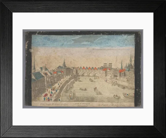 Framed Print : View of the built-up Pont Saint-Michel over the Seine River in Paris, 1700-1799. Creator: Anon Framed Print : View of the built-up Pont Saint-Michel over the Seine River in Paris, 1700-1799. Creator: Anon
