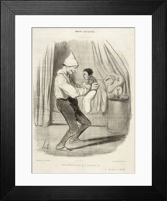 Framed Print : Petit scélérat! Je crois qu'il aura mon nez!... 1840. Creator: Honore Daumier Framed Print : Petit scélérat! Je crois qu'il aura mon nez!... 1840. Creator: Honore Daumier