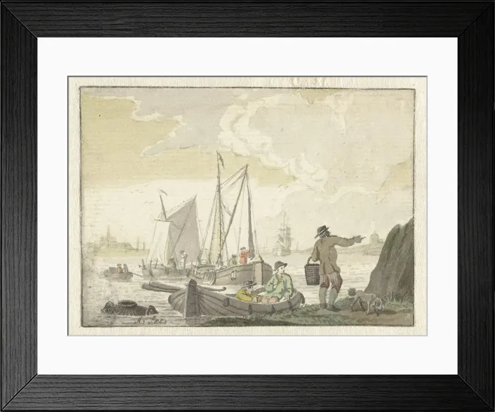Framed Print : River view with ships, 1723-1760. Creator: Nicolaas Aartman Framed Print : River view with ships, 1723-1760. Creator: Nicolaas Aartman