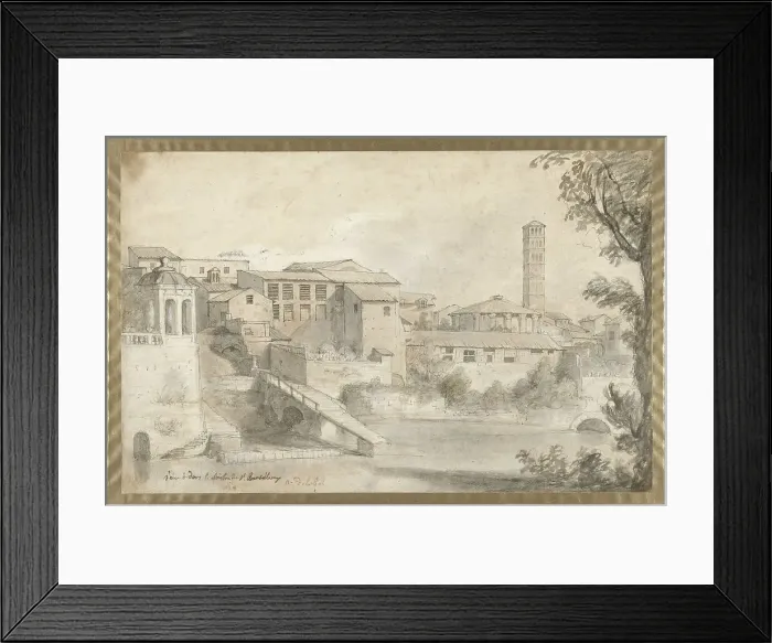 Framed Print : Tiber Island with the Monastery of San Bartolomeo, 1728. Creator: Nicolas Delobel Framed Print : Tiber Island with the Monastery of San Bartolomeo, 1728. Creator: Nicolas Delobel