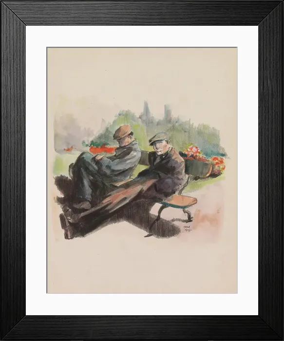 Framed Print : Two men sitting on a bench in a park, 1919. Creator: Otto Verhagen Framed Print : Two men sitting on a bench in a park, 1919. Creator: Otto Verhagen