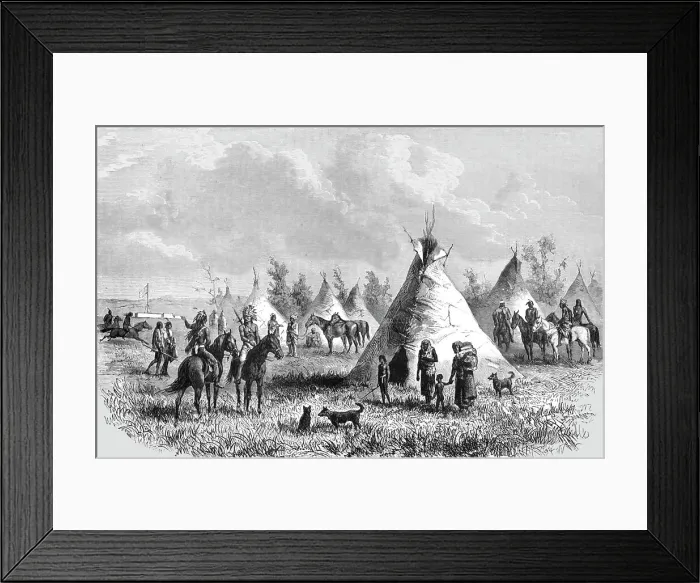 Framed Print : Sioux village near Fort Laramie; Ocean to Ocean, the Pacific railroad, 1875. Creator: Frederick Whymper Framed Print : Sioux village near Fort Laramie; Ocean to Ocean, the Pacific railroad, 1875. Creator: Frederick Whymper