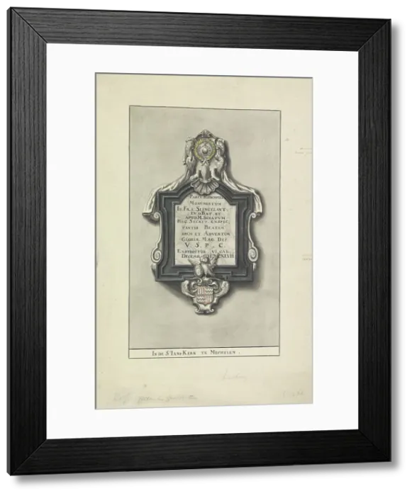 Framed Print : Epitaph of IO. Fr. A Slingelant, 1647 or later. Creator: Anon Framed Print : Epitaph of IO. Fr. A Slingelant, 1647 or later. Creator: Anon