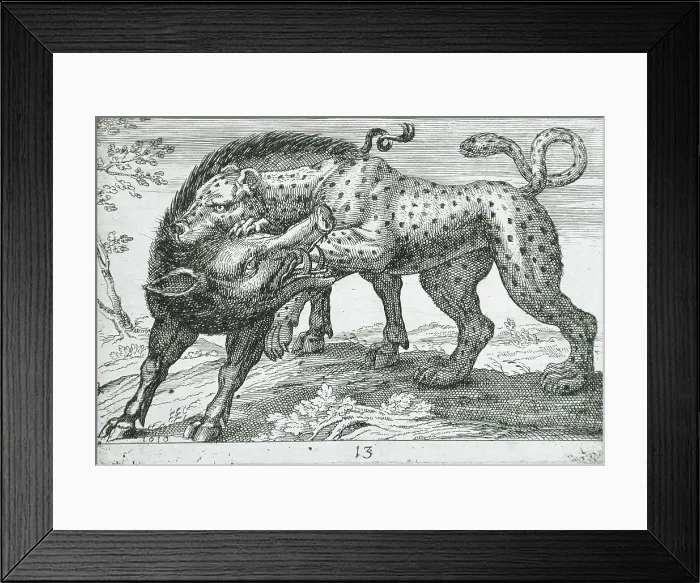Framed Print : A Leopard Fighting a Boar, 1610. Creator: Hendrick Hondius I Framed Print : A Leopard Fighting a Boar, 1610. Creator: Hendrick Hondius I