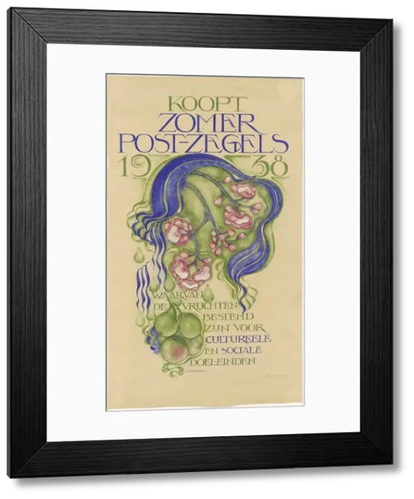 Framed Print : Design for a poster for the sale of summer stamps for the year 1938, c. 1938. Creator: Willem Arondeus Framed Print : Design for a poster for the sale of summer stamps for the year 1938, c. 1938. Creator: Willem Arondeus