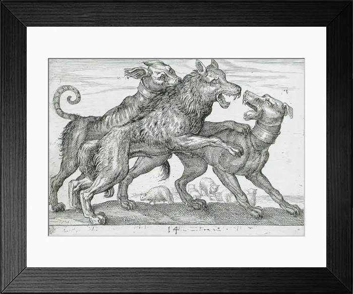 Framed Print : Three Dogs Fighting, 1610. Creator: Hendrick Hondius I Framed Print : Three Dogs Fighting, 1610. Creator: Hendrick Hondius I